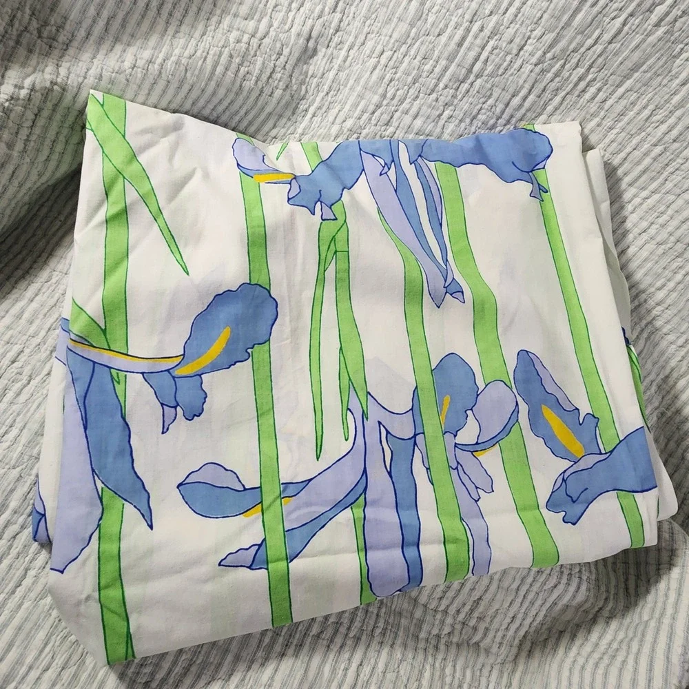 VTG Martex Single Flat Sheet Blue Iris Floral Percale Cotton Blend 66x104